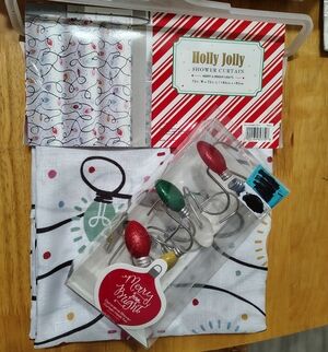 Festive Holiday Shower Curtain Set with Hooks